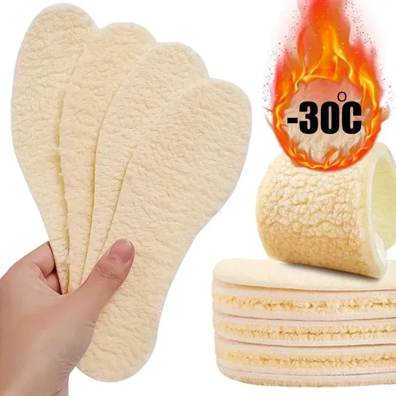 1-6Pairs Natural Fleece Insoles Men Women Winter Keep Warm Insole Soft Thicken Shoepad Shoes Insert Thermal Shoe Pads