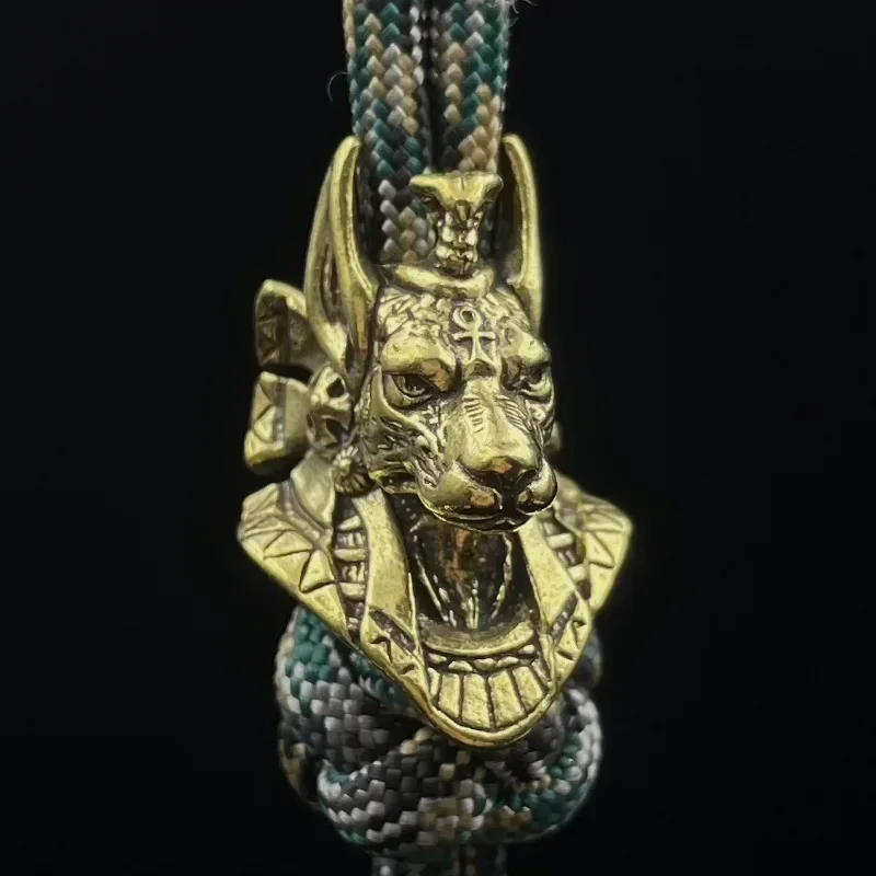 Ancient Egypt Death God Anubis Jackal Head Brass EDC Knife Beads DIY Paracord Woven Lanyard Pendants Jewelry Outdoor Accessories