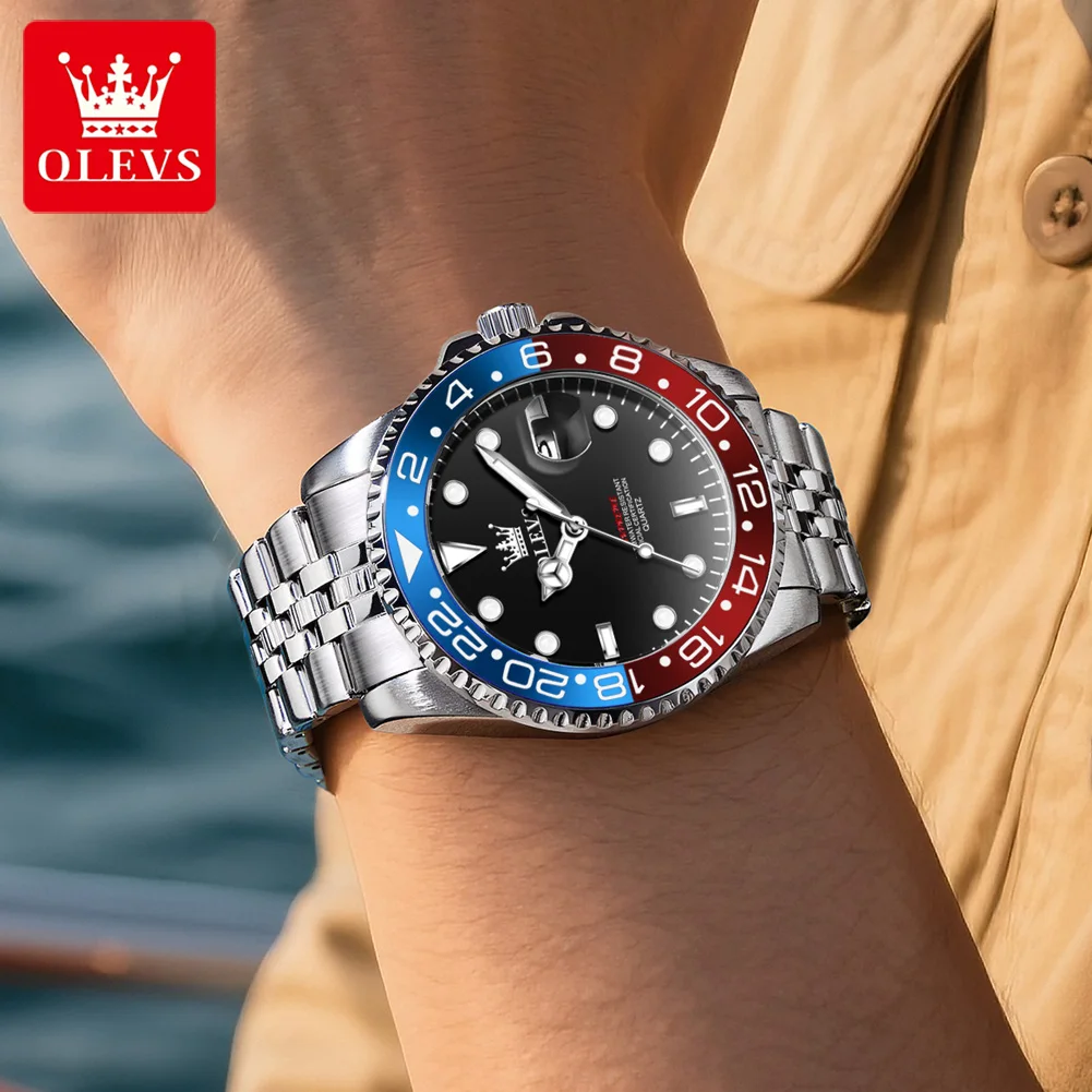 OLEVS 5657 Orologio da uomo originale di marca Orologio da polso da uomo d'affari Calendario impermeabile Orologio al quarzo con fasi lunari da uomo