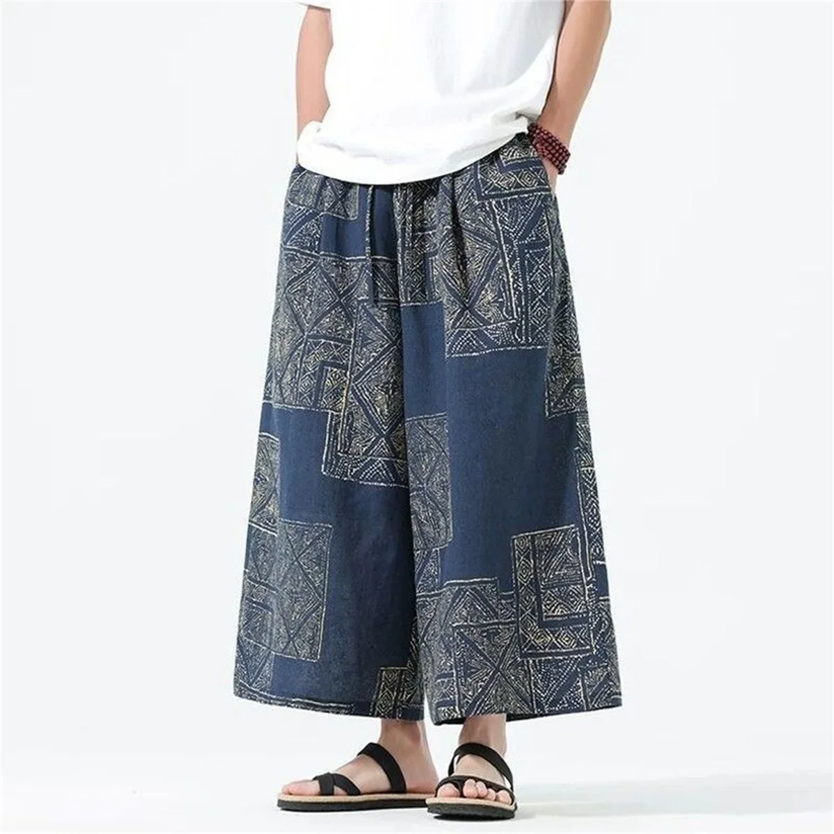 Sommerliche Herrenhose mit lockerem, geradem Bein, Patchwork-Design, weites Bein, Retro-Chinesischer Stil, lässige, lockere Passform, Herrenmode – Detail 5