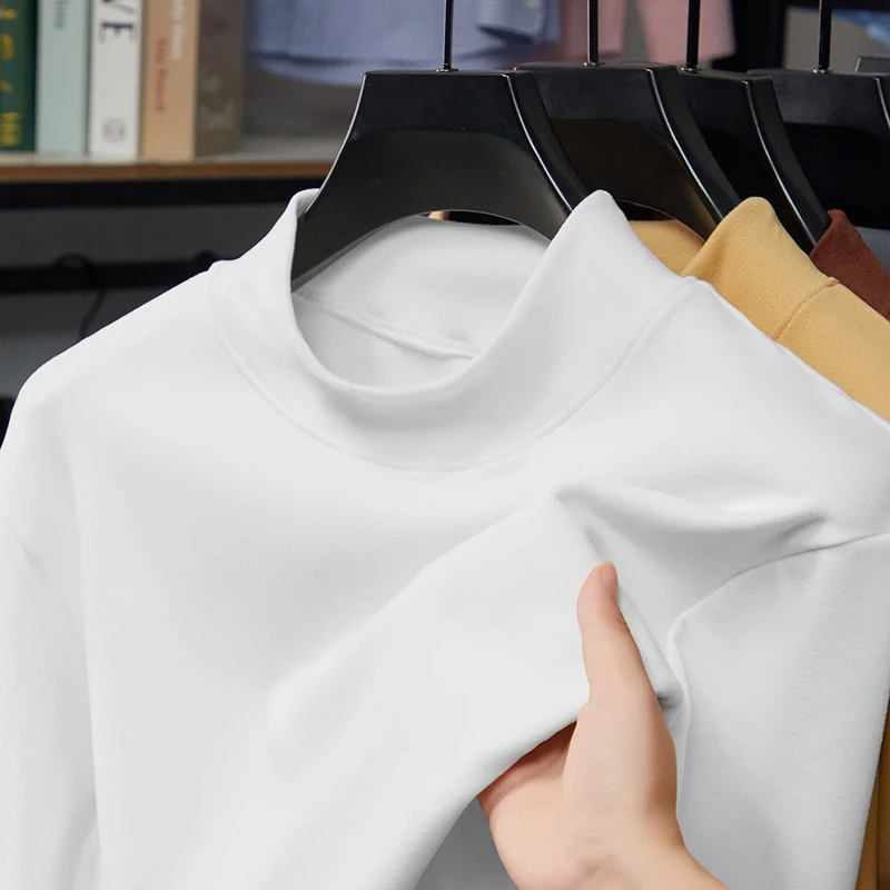 Neu eingetroffen: Herren Basic-Shirts mit Stehkragen, glatter Stoff, elastisch, langärmelig, Thermobasislayer für den täglichen Gebrauch – Detail 4