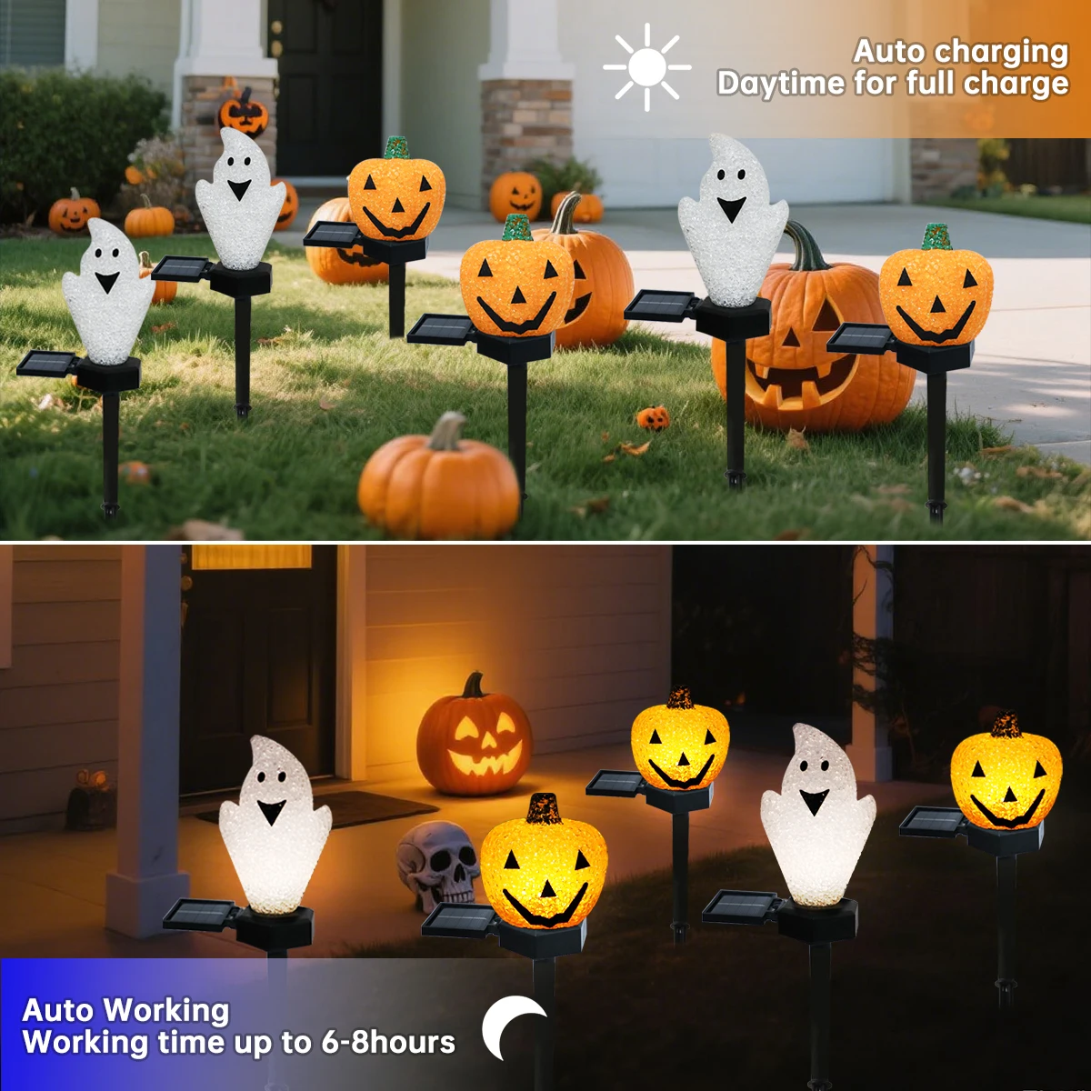 1pc Halloween Decorative Stake Lights Rice Ghost & Pumpkin Outdoor Garden Pathway Light For Home Garden Yard Patio Passage Decor