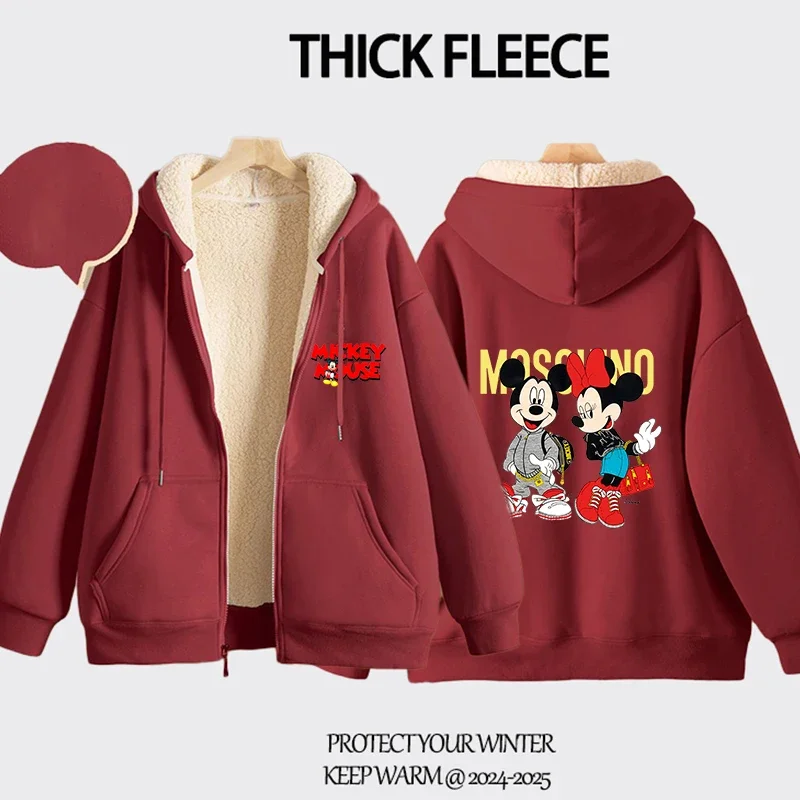 

Mickey Minnie Women Zipper Hoodie Sweatshirt Girl Winter Keep Warm Jacket Women Oversized Thick Streetwear Casual Hoody Coat Top
