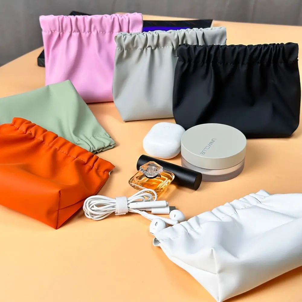 Leaf Spring Bag Solid Color Self-closing Cosmetic Bag Data Cable Storage Bag Large Capacity Storage Bags Travel Makeup Pouch