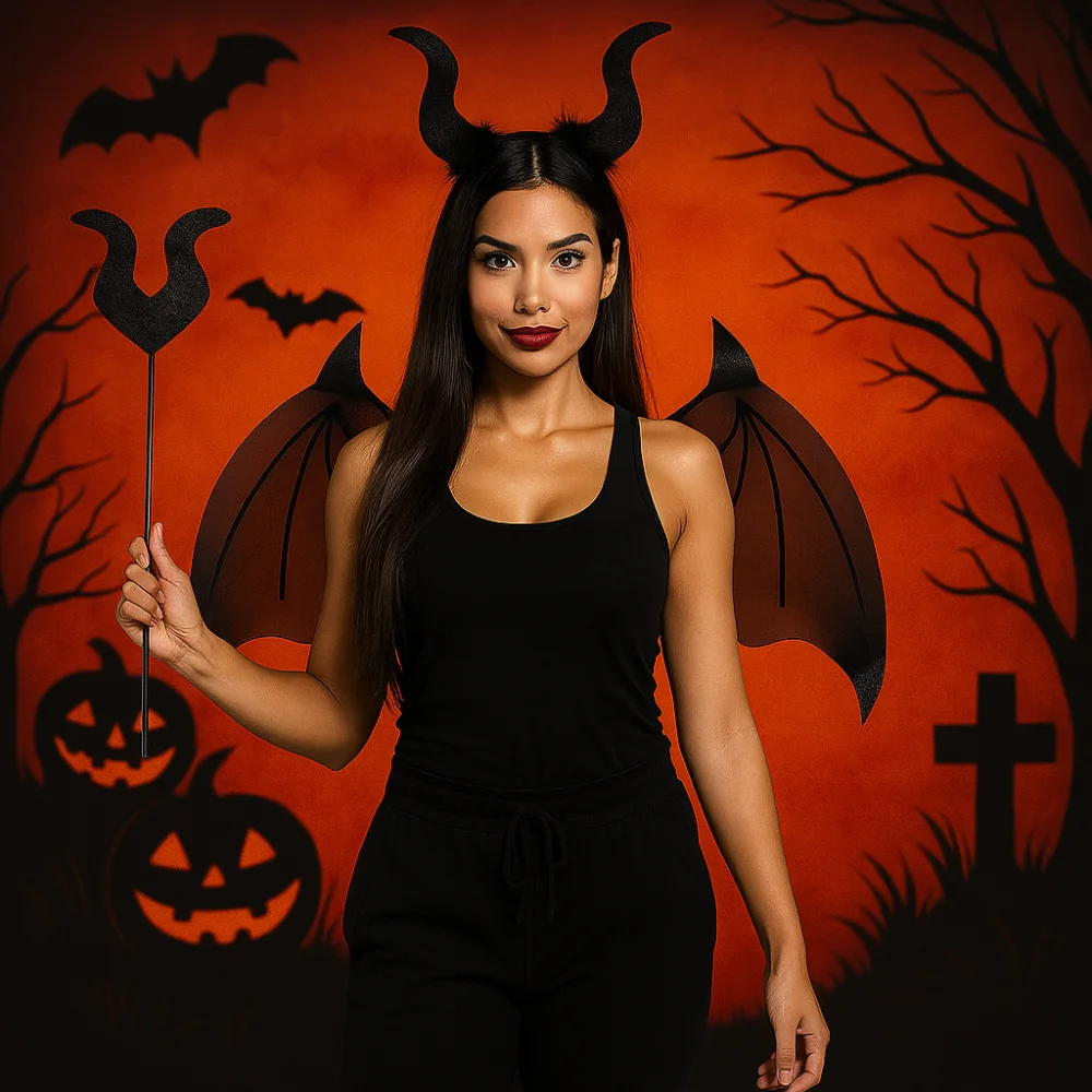 

3Pcs/Set Funny Halloween Cosplay Props Demon Horn Hair Band Wand Halloween Costume Accessories Party Bat Wings with Tail