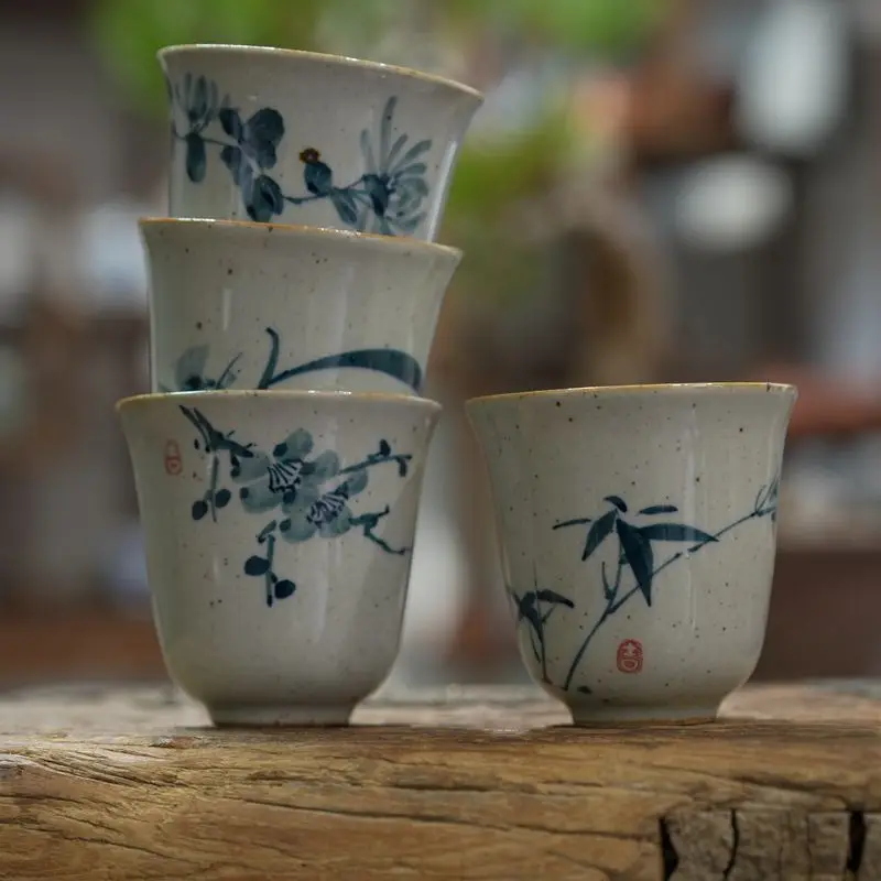 Chinese Ceramic Tea Cup with Orchid Bamboo Chrysanthemum Beauty Floral Design for Kitchen Dining Bar Home Decor view 3