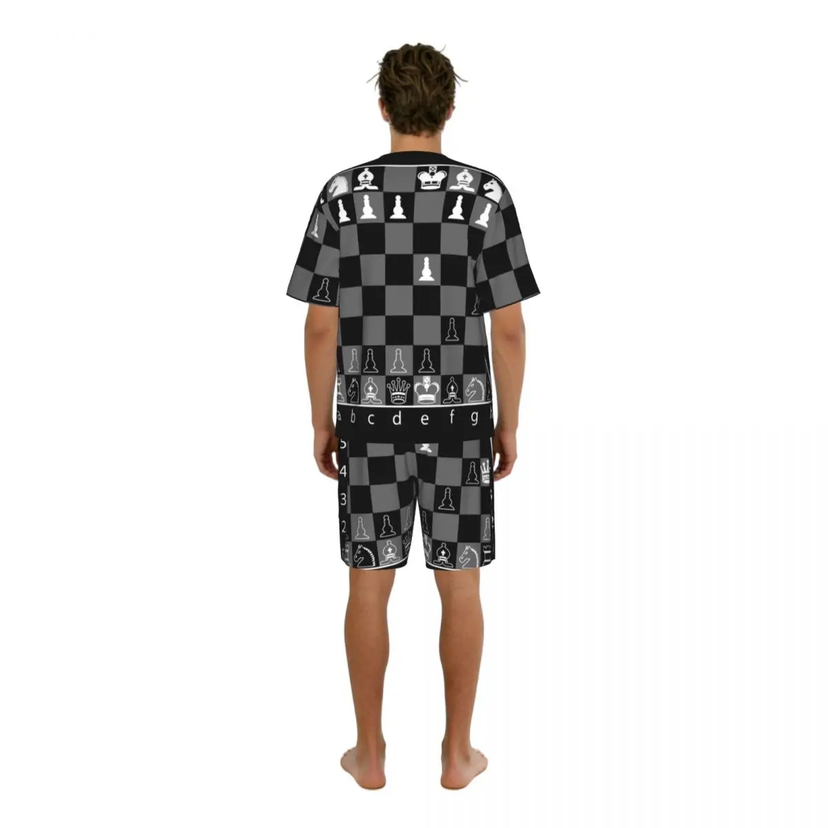Chess Table Print Men Pajama Set Short Sleeve Breathable Loungewear Nightwear Home Wear Suit