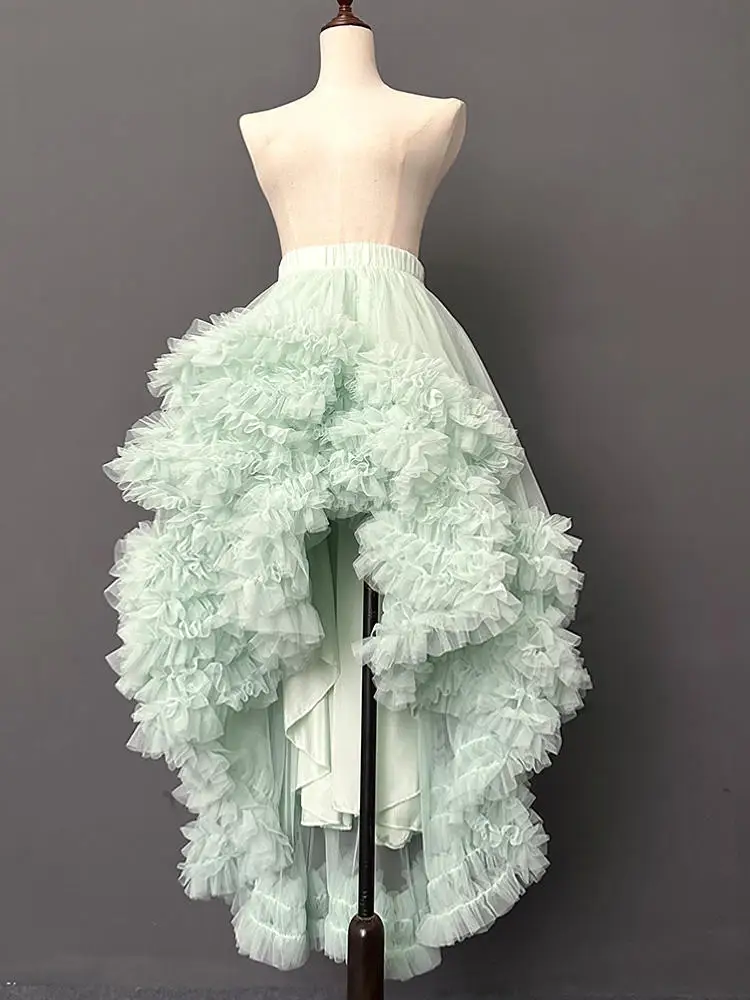 

Fairy Asymmetrical Mesh Fluffy Ball Gown Cake Skirts Women Elastic Waist Stage Show Evening Party Skirts