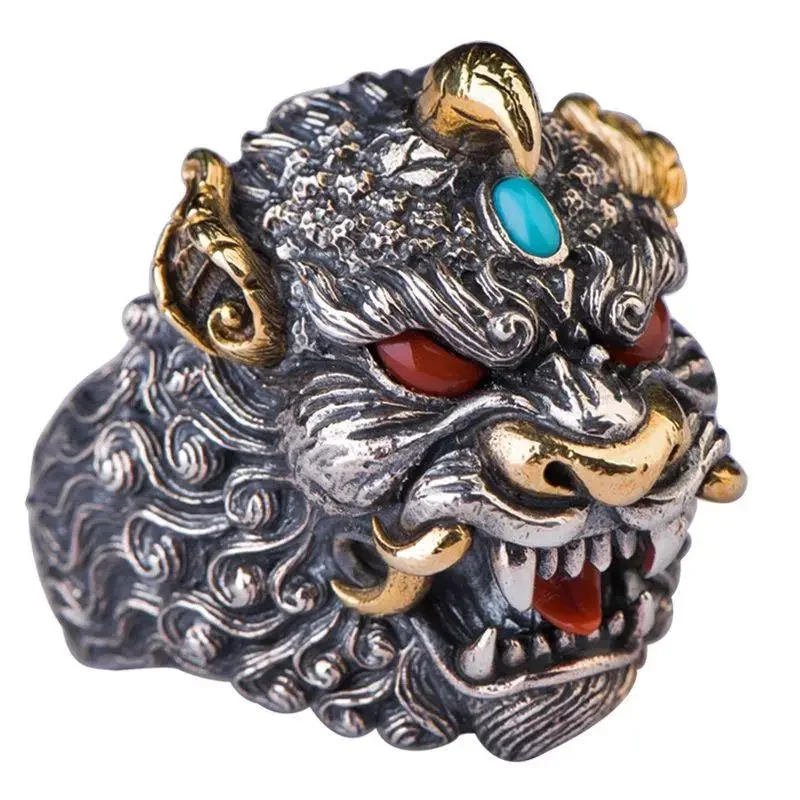 New Men\\'s Carving Pixiu Retro Lucky God Beast Ring Gift Personality Opening Ring Amulet Jewelry Wholesale