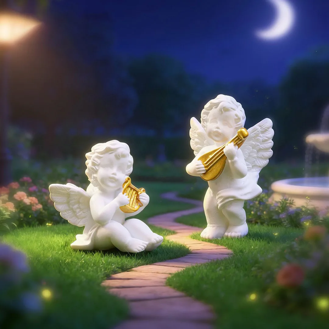 Resin Angel Figurines Mini Roman Column Statue Cupid Cherub Sculpture Micro Landscape Ornament Fairy Garden Home Desktop Crafts view 4