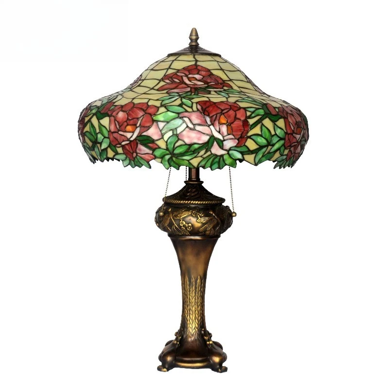 18 inch Tiffany lighting lamp, bedroom bedside lamp, peony stained glass lamp