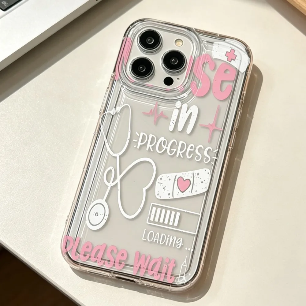 Coque de téléphone thème infirmière pour iPhone 17 16 15 14 13 12 11 Pro Max, design stéthoscope médical, coque souple transparente, cadeau amusant pour hôpital