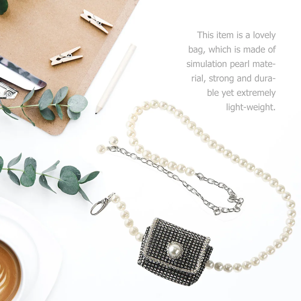 

Fashionable Pearl Waist Bag Lightweight Cute Chain Purse for Women Girls Rhinestone Storage Pouch Crossbody Shoulder Bag