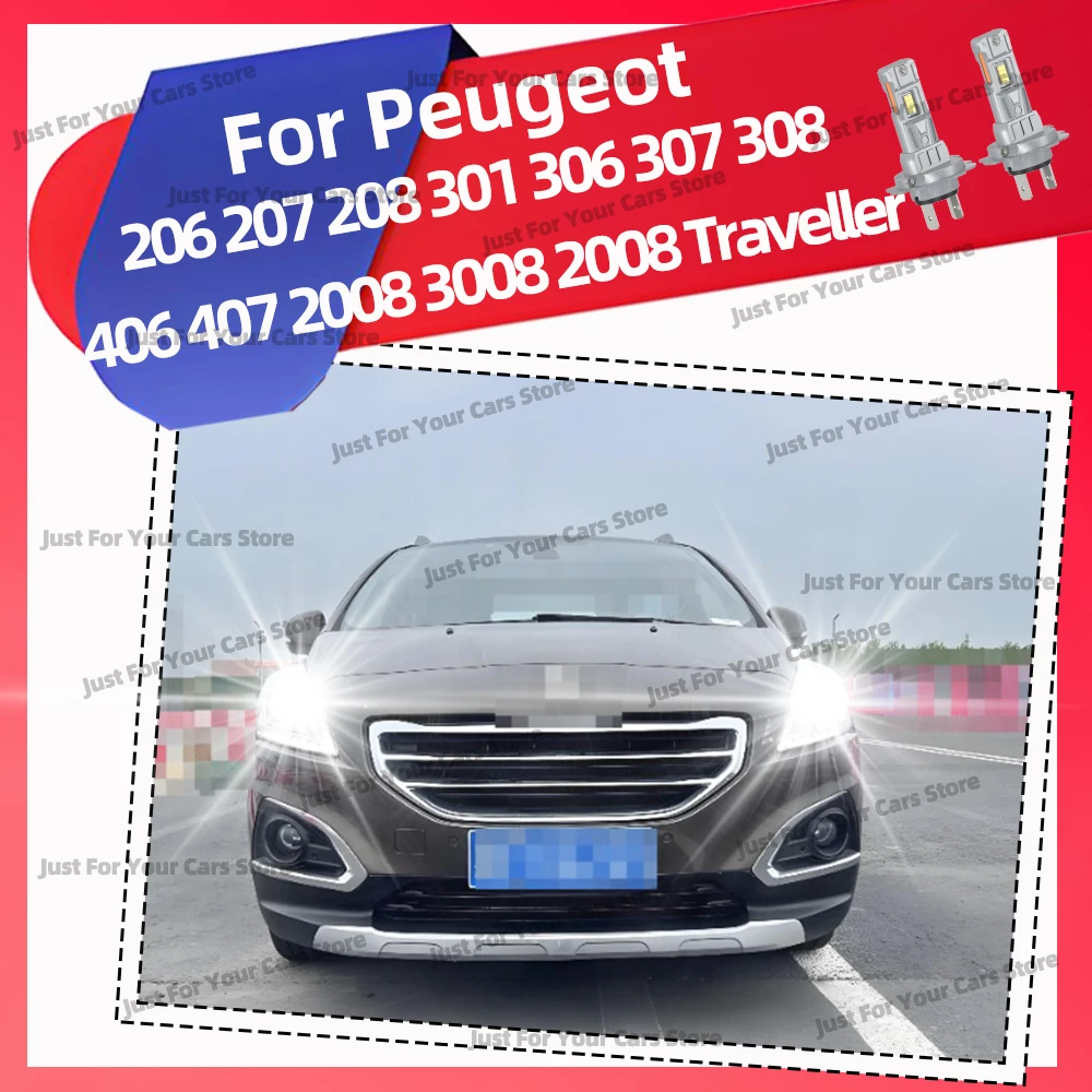 

2 светодиодные фары H7 для Peugeot 206 207 208 301 306 307 308 406 407 2008 3008 2008 Traveller Super Bright 30000LM 6000K Лампа 12 В