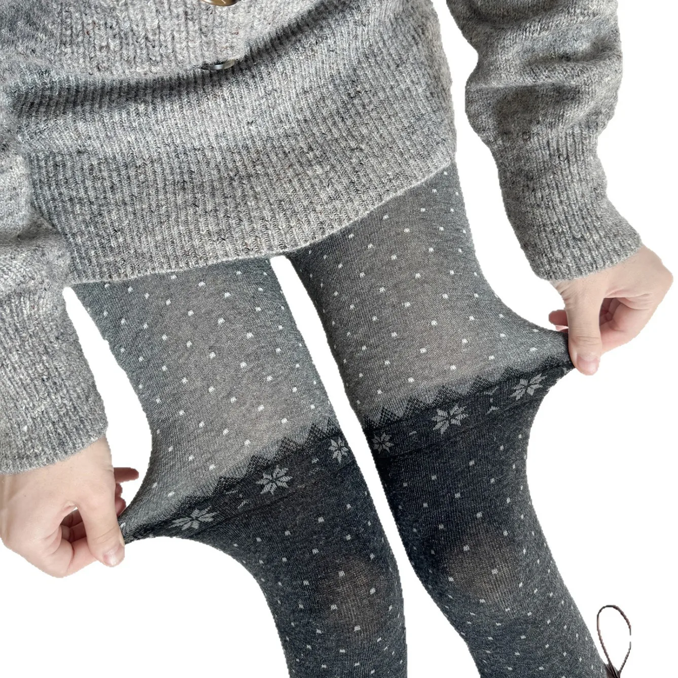 Autumn Winter Pantyhose Color Matching Gray Polka Dot Thigh High Stockings Women Tights Pantyhose Snowflake Christmas Leggings