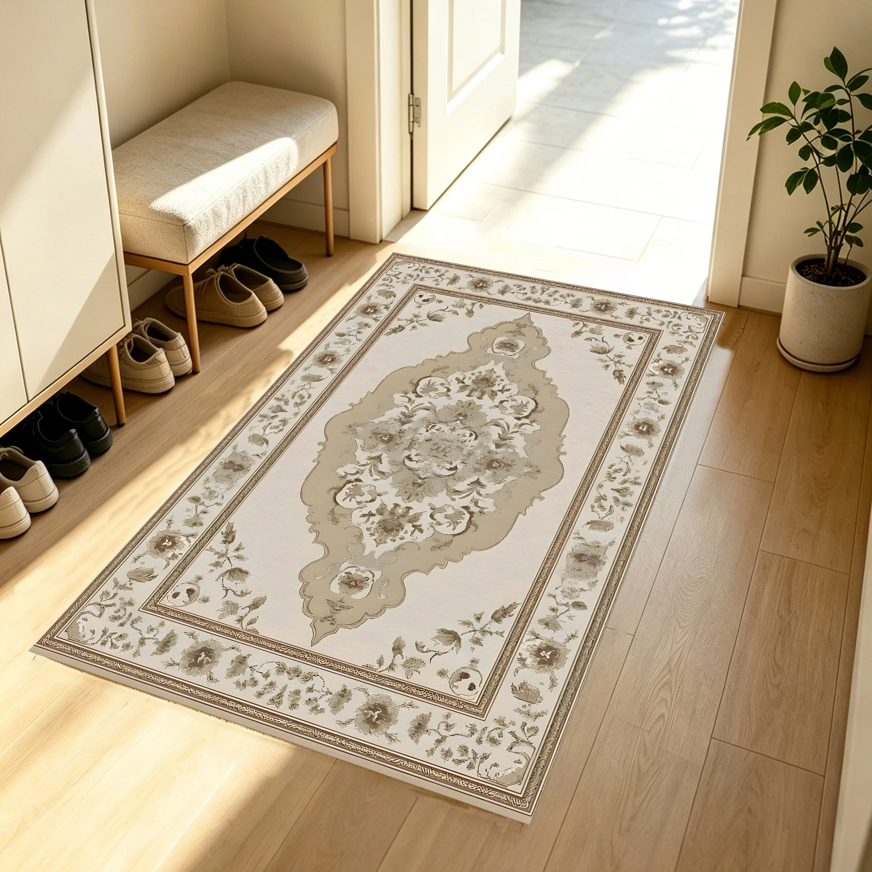 2D European Retro Floral Pattern Rug, Light Luxury and Elegant Style, Suitable for Living Room and Bedroom, One-Click Renovation for Autumn and Winter Decoration