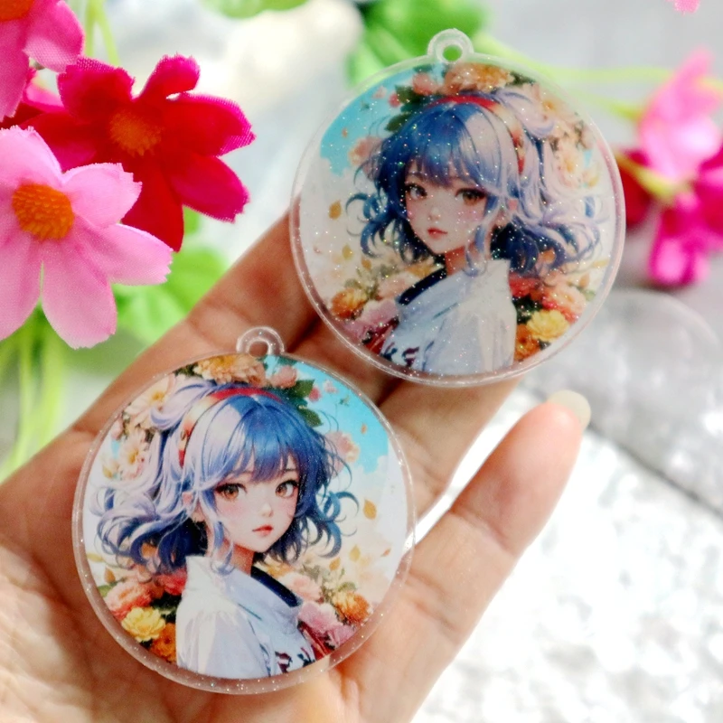 2pcs Anime Fairy Angel Acrylic Pendant Colorful Double-sided Charms DIY Necklace Bracelet Earrings Jewelry Keychain Bag Dangle