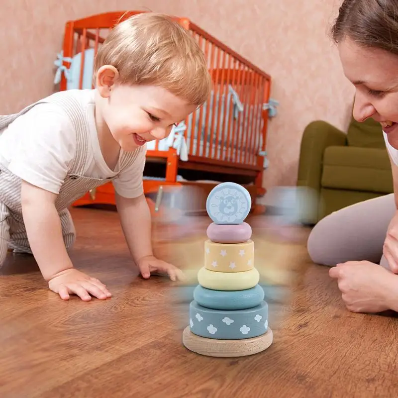 Criança empilhamento brinquedos de madeira pilha e rotação brinquedo sensorial brinquedos bebês girador brinquedo empilhamento anéis para ação de graças natal meninos