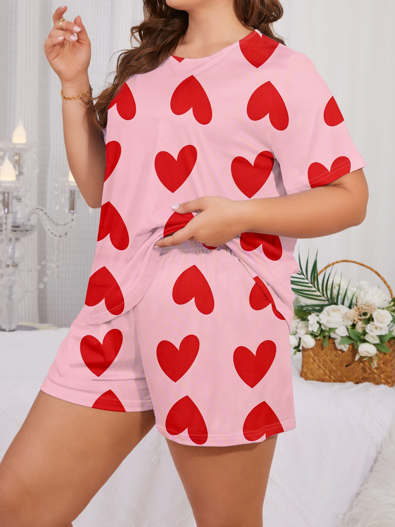 Plus size short sleeved shorts pajamas for women Plus size home wear short sleeved shorts set