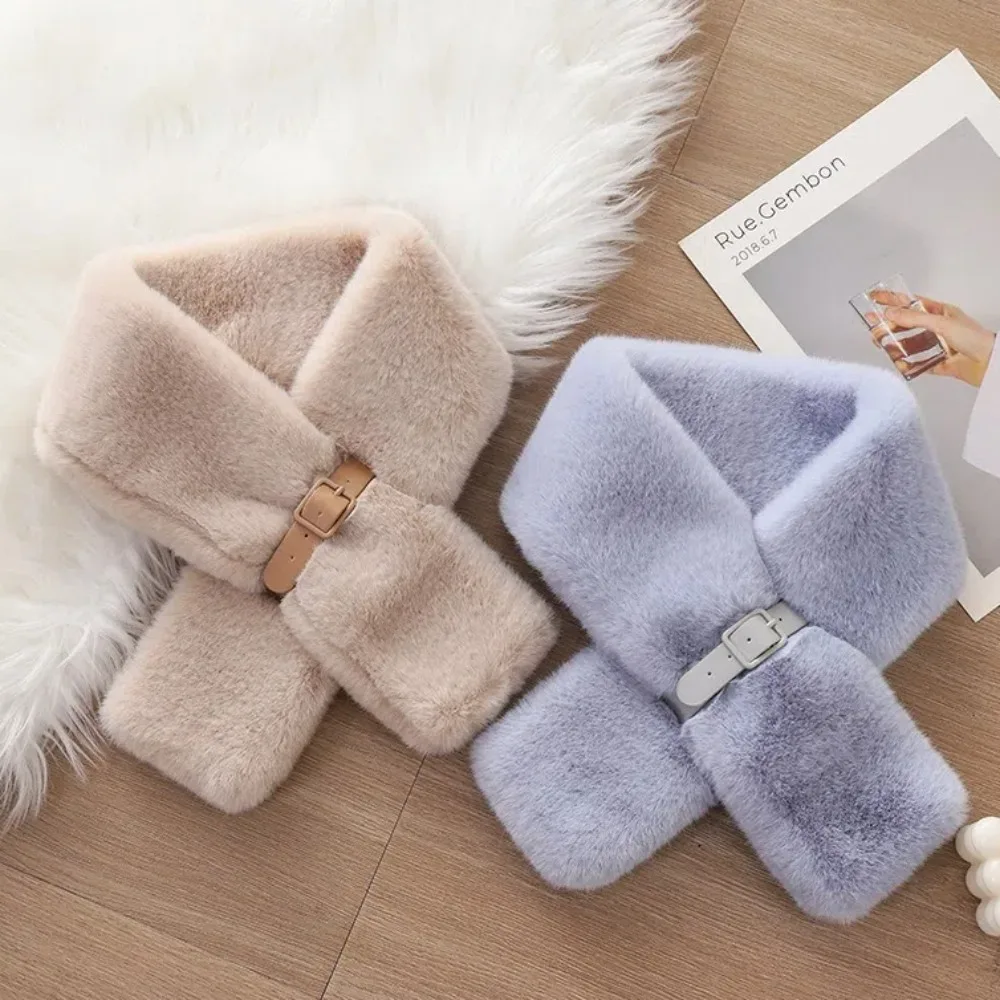 여성용 짧은 좁은 모피 칼라 스카프, 벨트 포함, 따뜻한 단색 스카프, 겨울 신상