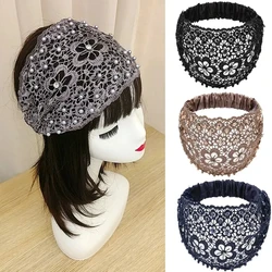 Lace Headbands For Women;Wide Floral Pearl Lace Elastic Headbands Hair Accessories For Women Fashion