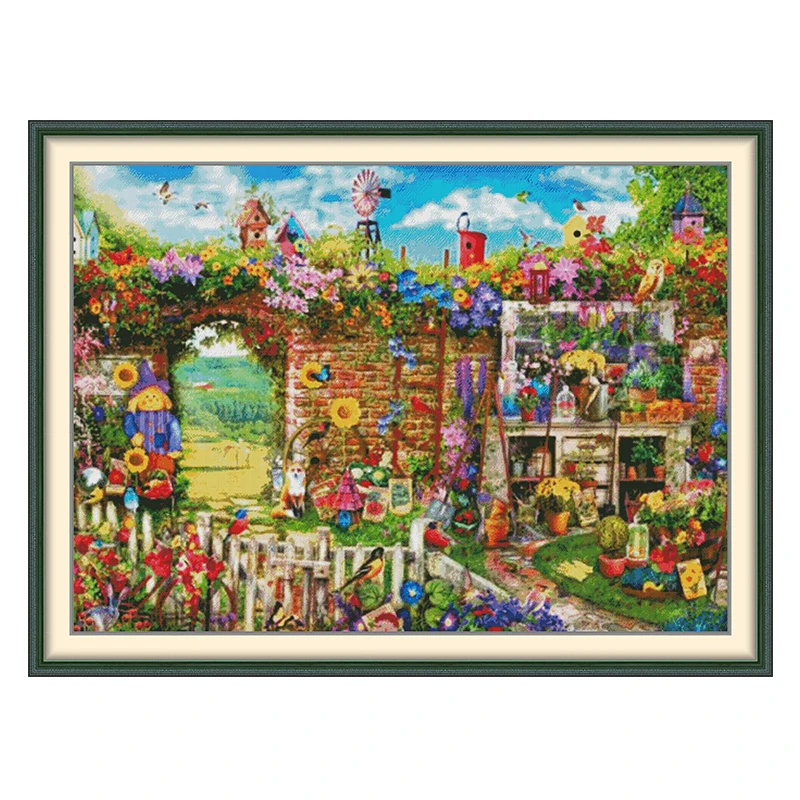 Garden Gate Patterns Counted Cross Stitch Set DIY 11CT 14CT 16CT HD Stamped DMC Cross-stitch Kit Embroidery Needlework Crafts