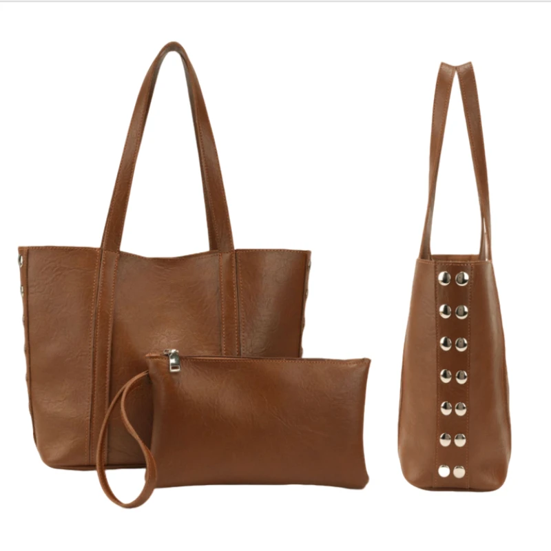 

Metal Studdded Tote Bag With Matching Purse,Designer Women Underarm Rivet Shoulder Bag,Large Capacity Top Handle Handbag,Bag Set