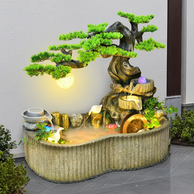 Flowing water fountain feng shui wheel balcony ornament garden courtyard pastoral fish pond rockery landscaping layout stone