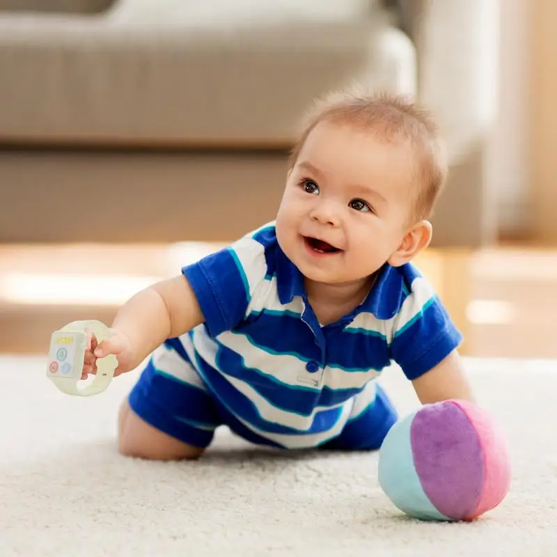 Jam tangan gigit silikon mainan sensorik arloji lucu mainan Teether sensor lembut Teether untuk anak perempuan anak laki-laki dapat dicuci tahan suhu