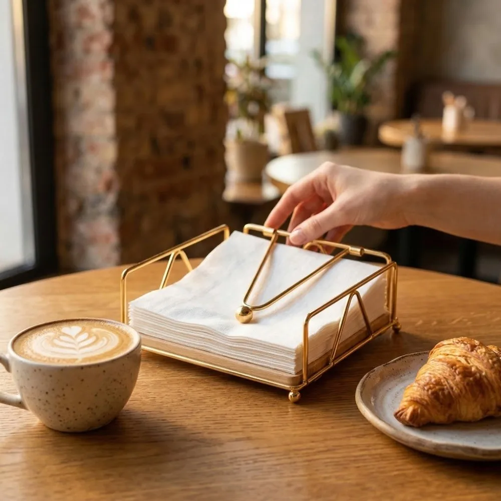 

Easy Clean Iron Tissue Box Square Sturdy Napkin Holder Decorative Tabletop Tissue Rack Hotel Use