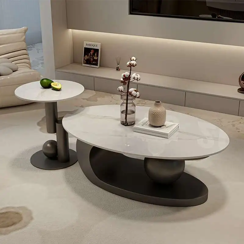 

Black Luxury Coffee Table Corner Modern Minimalist Slate Oval Living Room Center Table Shaped Stolik Kawowy Furniture Home