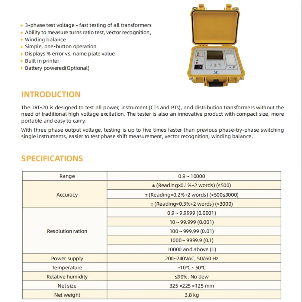 TRT-20 3-phase Winding Balance TTR Transformer Turns Ratio Tester