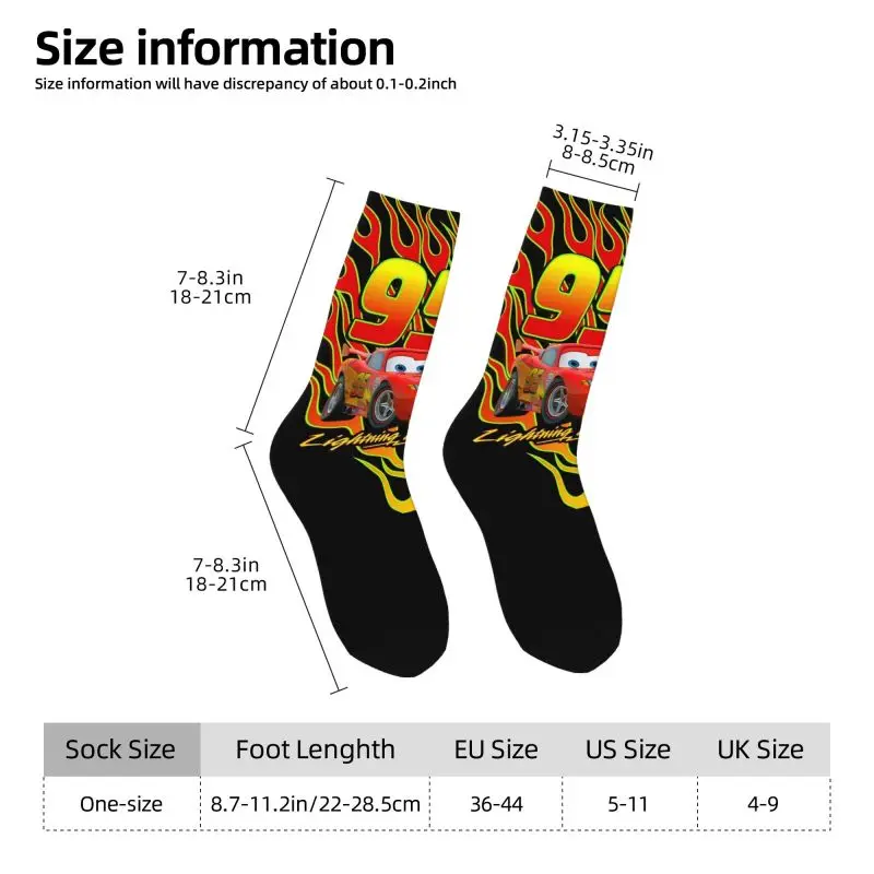 Funny Printed Racer Lightning McQueen Socks for Women Men Stretch Summer Autumn Winter Cartoon Cars Crew Socks