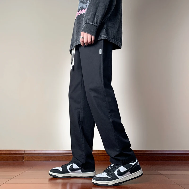 Oversized Casual Pants Men Breathable Cotton Drawstring Baggy Trousers Classic Straight Trousers Solid khaki Pants Male