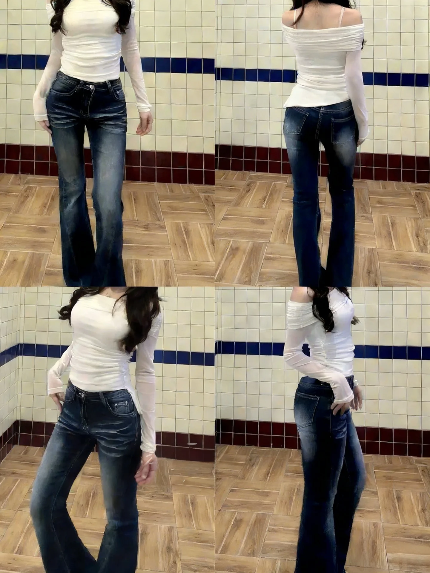 

American Retro Flared Jeans Women's Sexy mid Waist Hip Enhancing Slimming Casual Floor Length Pants Cotton Stretch Denim