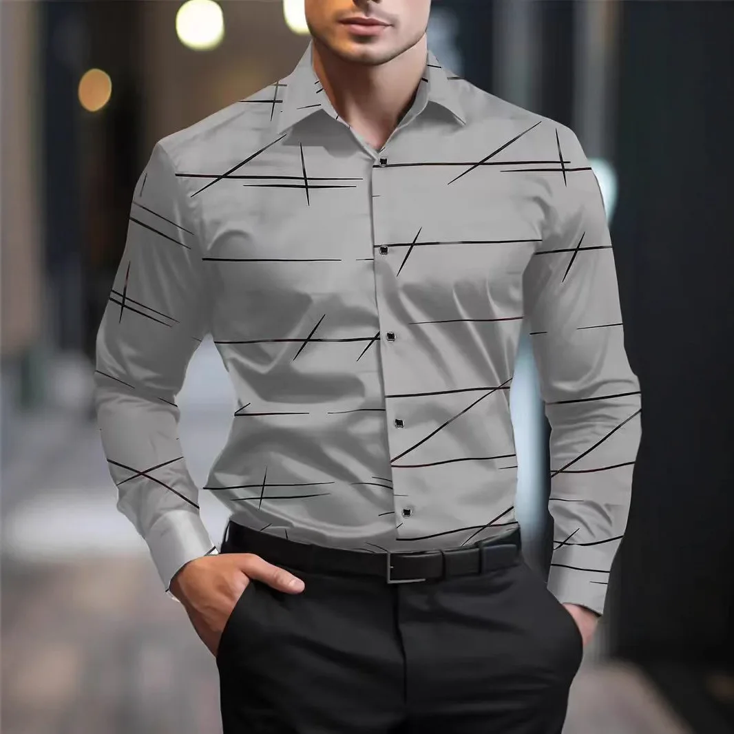Large Size Men's Casual Fashion 3D Digital Printing Long Sleeve Shirt Men's Shirt