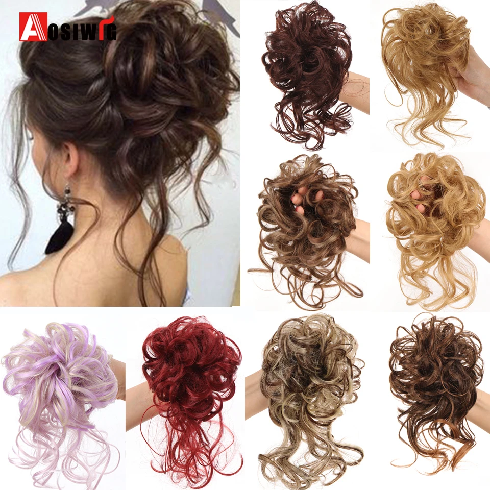 

AOSIWIG Synthetic Curly Donut Chignon With Elastic Band Scrunchies Messy Hair Bun Updo Hair Pieces Extensions For Women