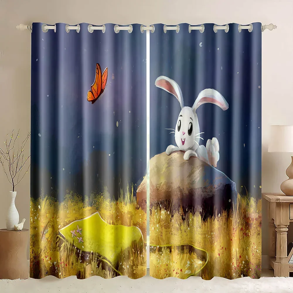 Easter Window Curtains,Funky Colorful with Different Patterns Eggs and Bunny Drapes,Blackout Curtains for Living Room Bedroom