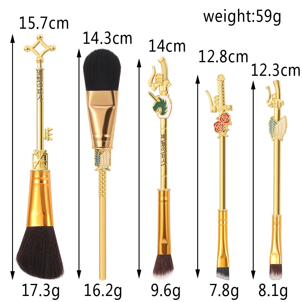 5 ピース/セットアニメシリーズ進撃の巨人メイクブラシコスプレツールファンデーションブラッシュブレンド美容マキアージェムブラシバッグ付き