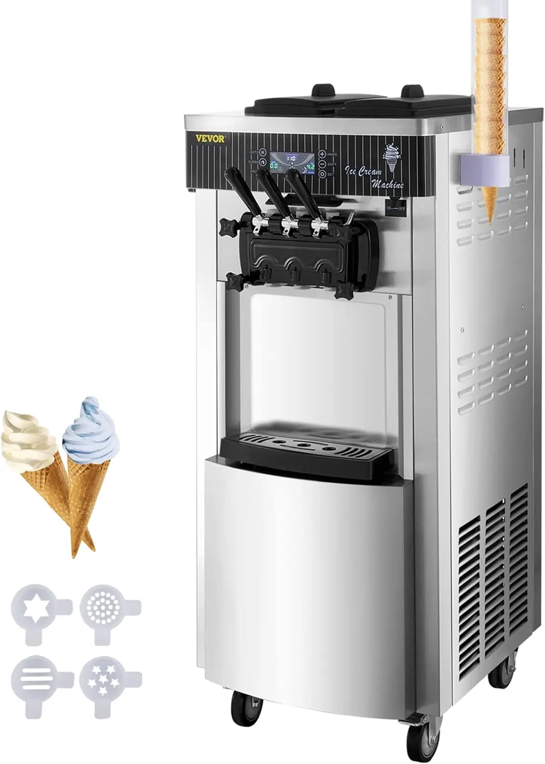 Commercial Soft Ice Cream Machine, 2200W Serve Yogurt Maker, 3 Flavors Ice Cream Maker, 5.3 to 7.4 Gallons per Hour Auto Clean