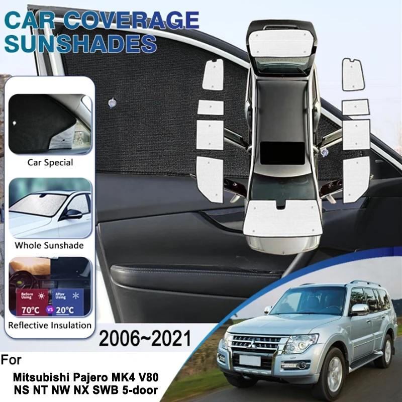 Anti-UV Car Windows Shading For Mitsubishi Pajero MK4 V80 NS NT NW NX SWB 5-door 2006~2021 Car Accessories Sun Protection Visors