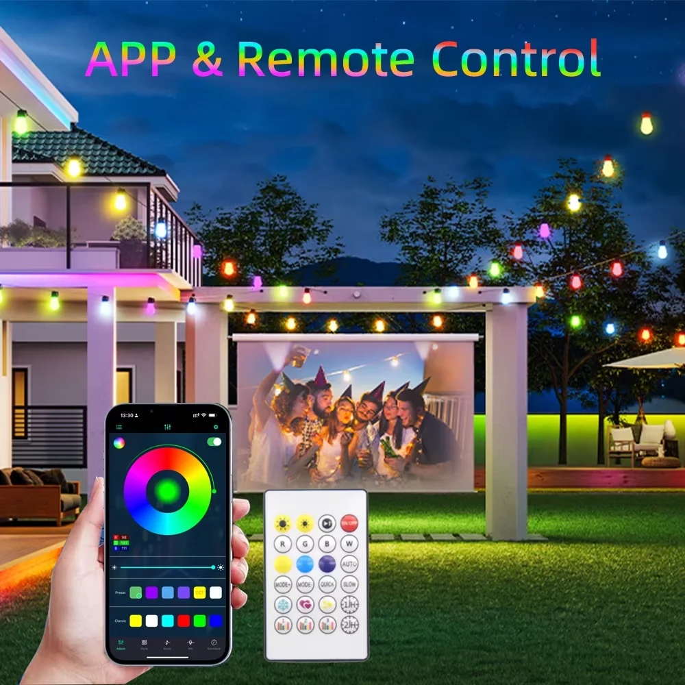 Outdoor RGB Adjustable String Lights  Smart  APP & Remote Control 20 LEDs Waterproof Landscape Lighting For Courtyard Backyard