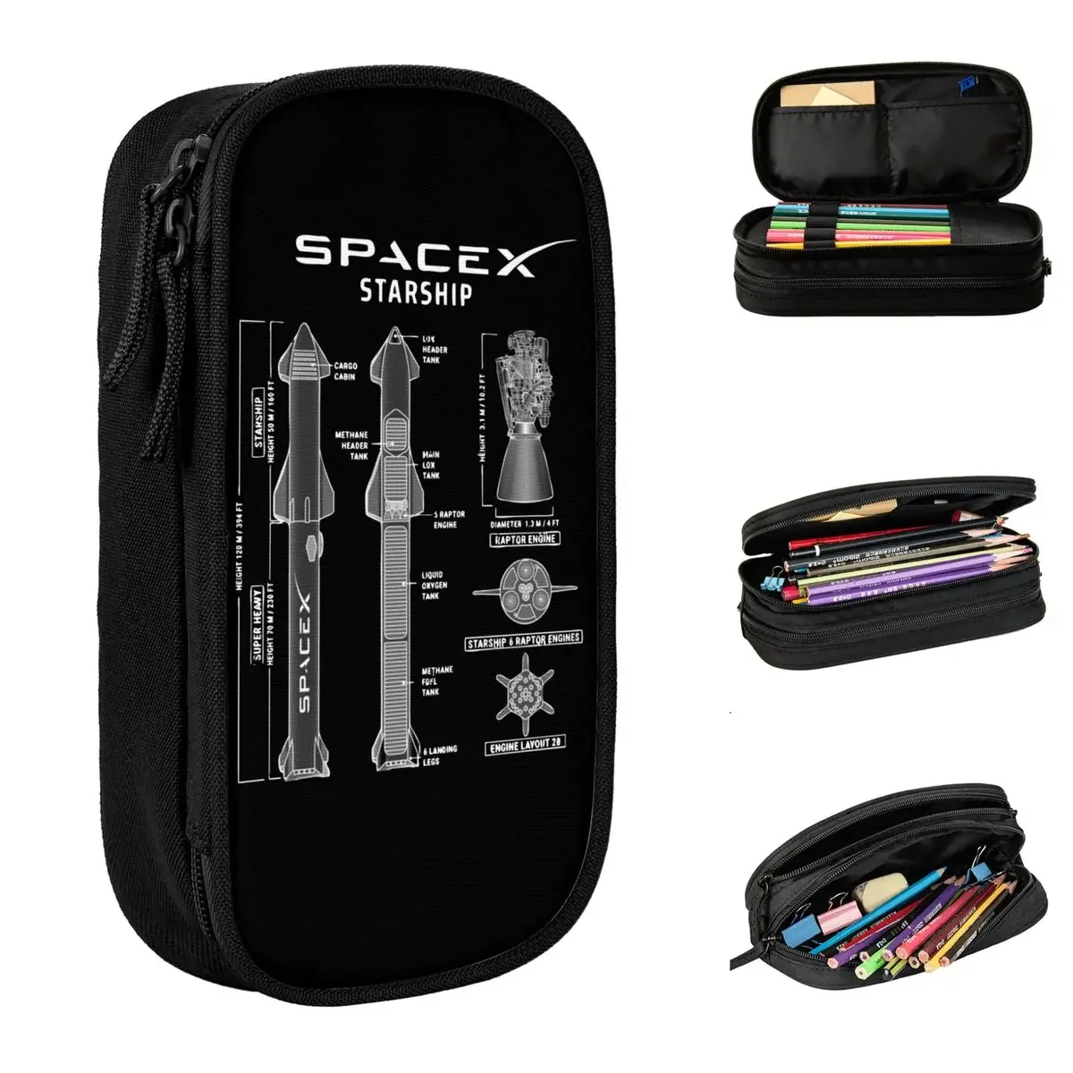 

SpaceX Starship Blueprint Pencil Case Fashion Pen Holder Bags Girl Boy Large Storage Students School Gifts Pencilcases