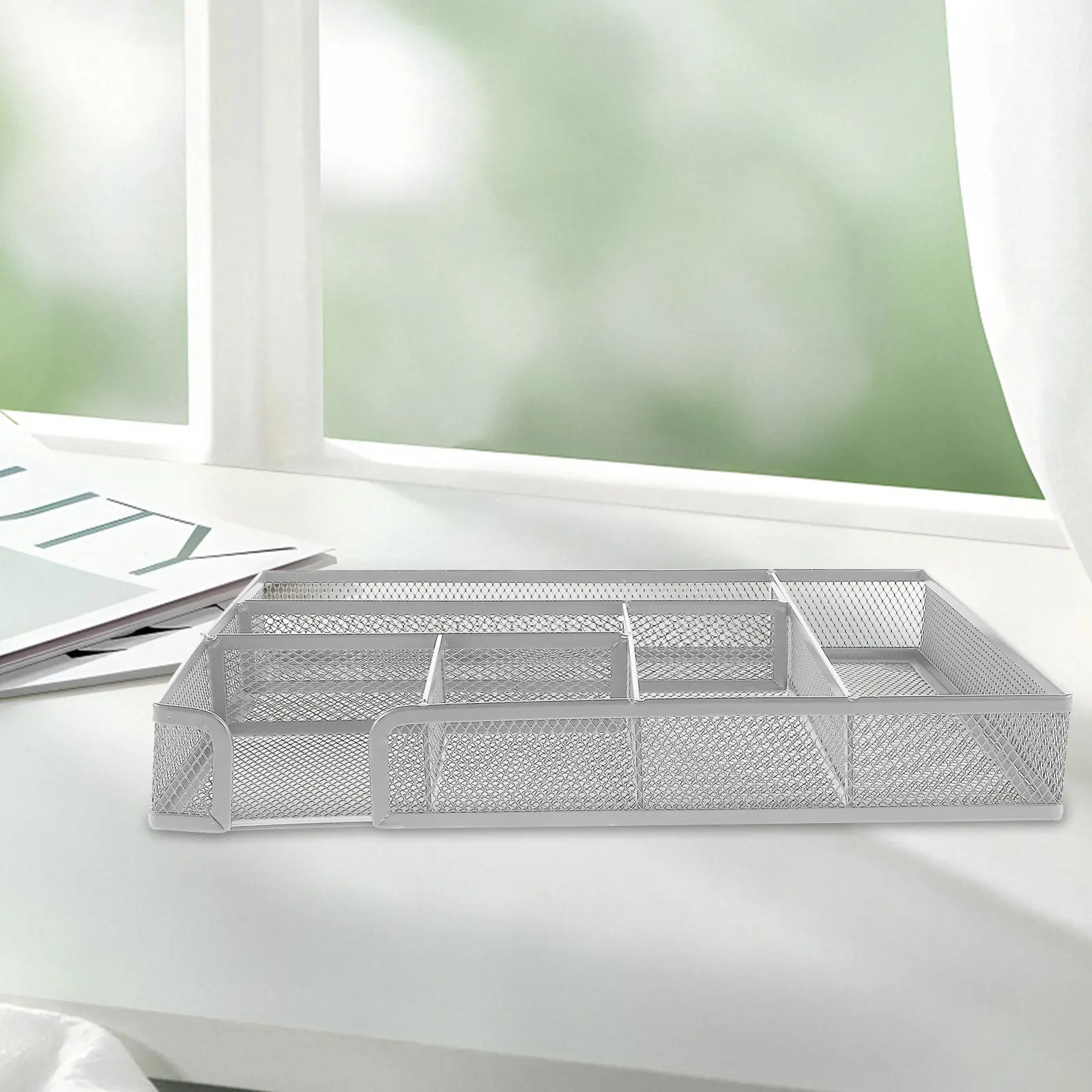 desktop-organizer-tray-metal-mesh-six-segment-design-for-office-supplies-stationery-art-crafts-dorm-desk-workspace-organizer