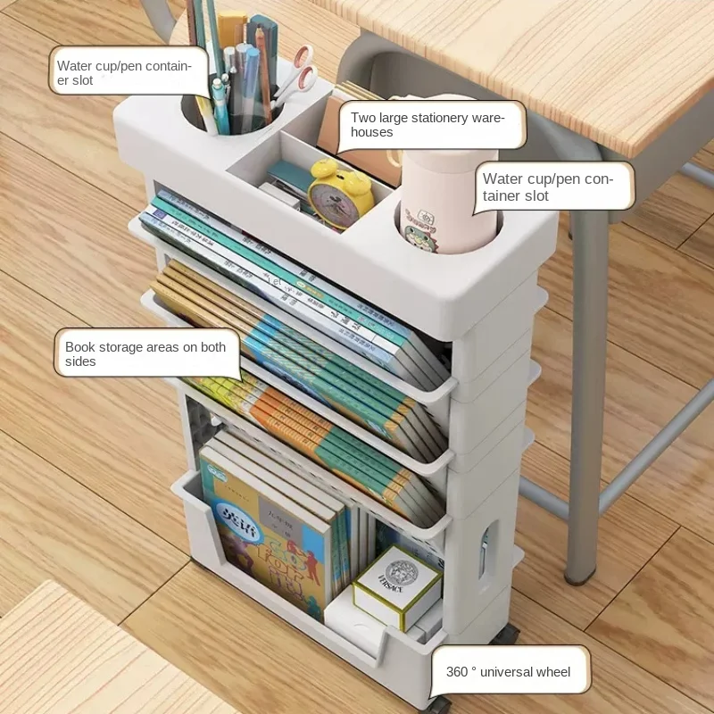 Simple Mobile Versatile Storage Rack on Wheels for Books Documents Home Office Classroom Flexible Moving Shelf