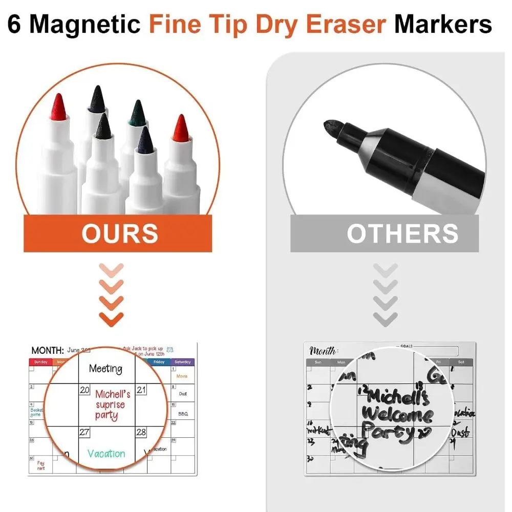 تقويم مغناطيسي للمسح الجاف، جدول تقويم سطحي للسبورة البيضاء، مخطط شهري مع قلم تقويم للثلاجة ذو السطح المغناطيسي #3
