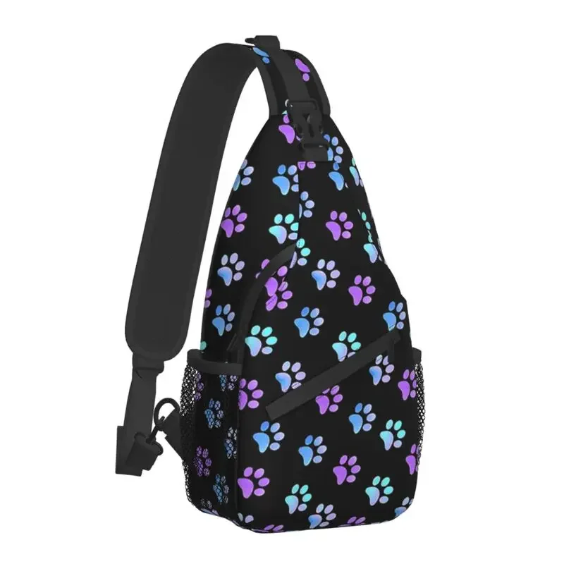 Blue Purple Galaxy Dog Paw Sling Chest Bag Custom Shoulder Crossbody Backpack for Men Travel Hiking Daypack