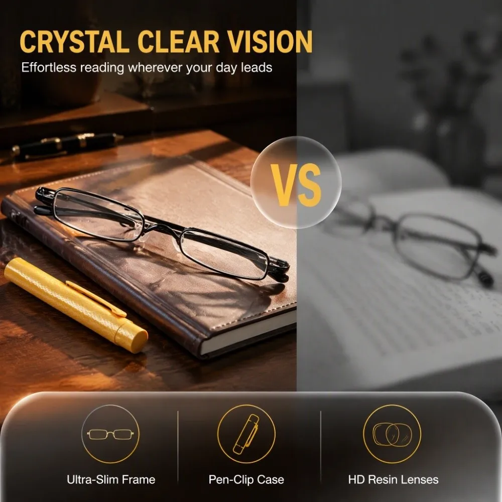 Lightweight Metal Frame Presbyopia Glasses Blue Light Blocking Narrow Frame Reading Glasses Ultra-thin With Case