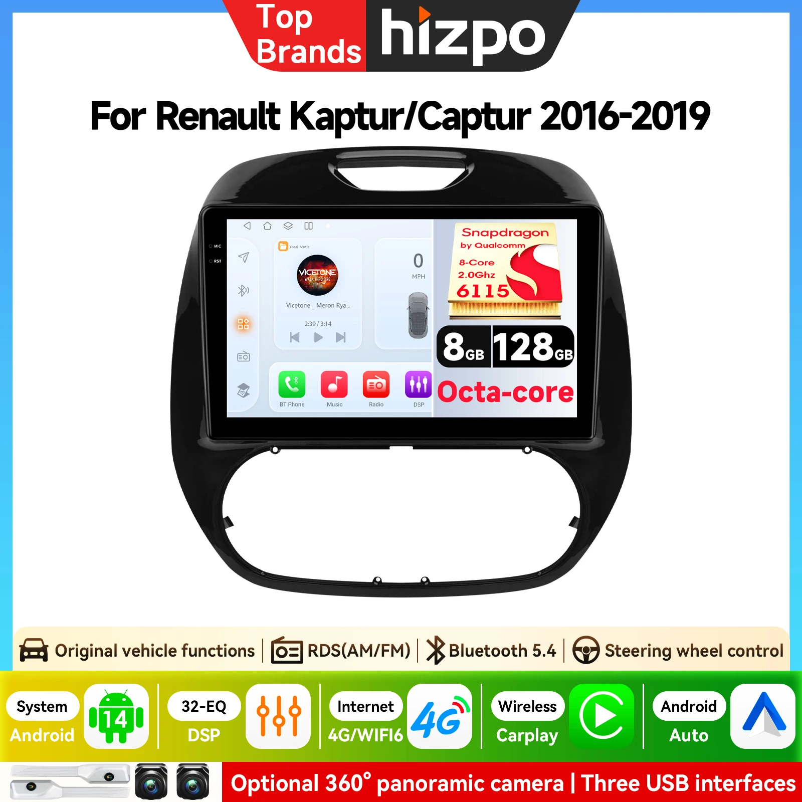 9 Zoll AI Android Autoradio für Renault Kaptur Captur 2019 2018 2017 2016 Kabelloses Carplay Multimedia-Player Carplay Auto 4G LTE