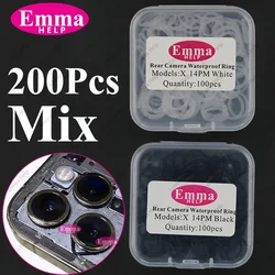 EmmaHelp 200pcs Waterproof Back Camera Lens Circle Rubber Ring for iPhone 11 12 13 14 Pro Max X XS White Seal Hold Repair Parts